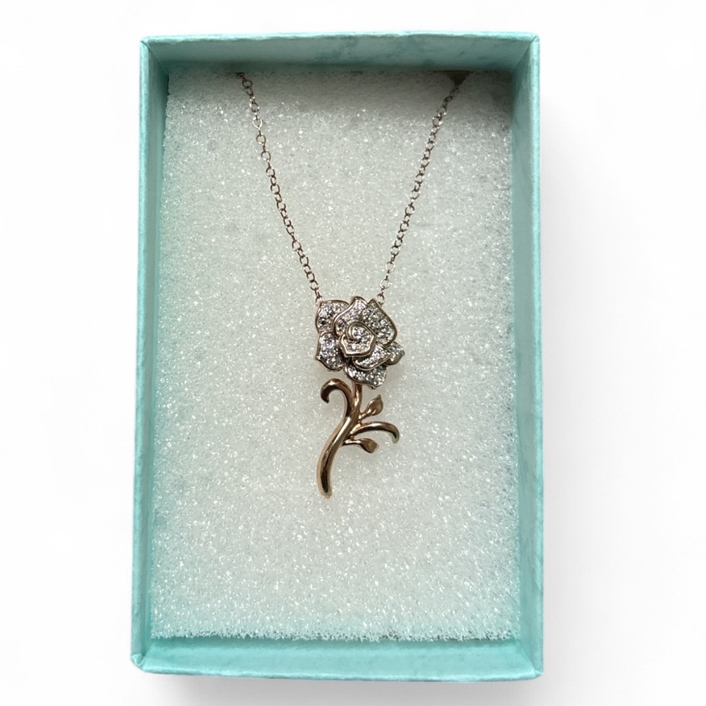 10k Gold Disney Enchanted Belle Necklace With .10 CWT Diamonds - Picture 3 of 5